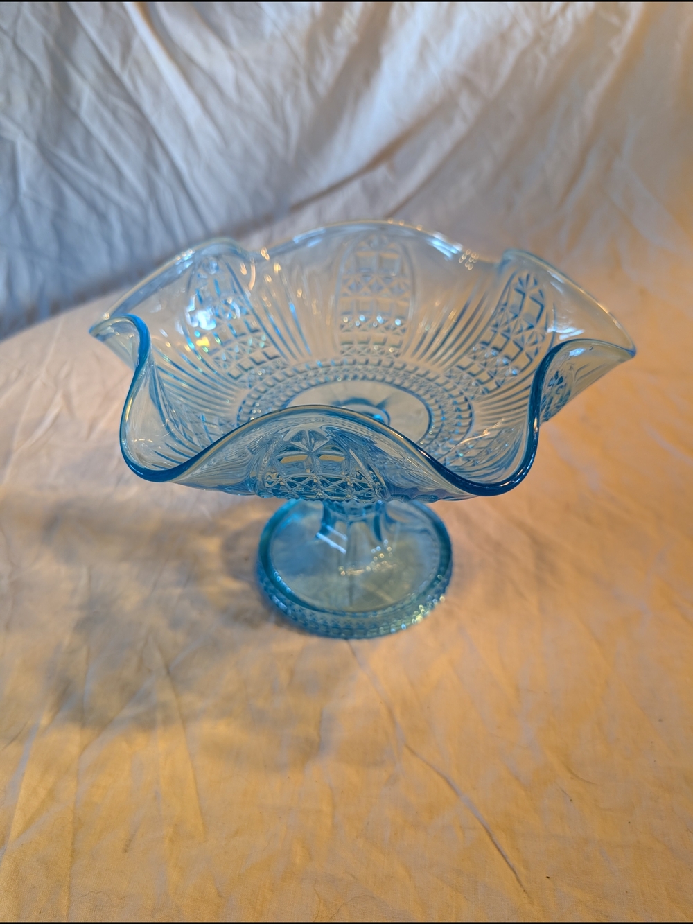 2/80$ Vintage Blue Glass Compote Pedestal Bowl with uranium